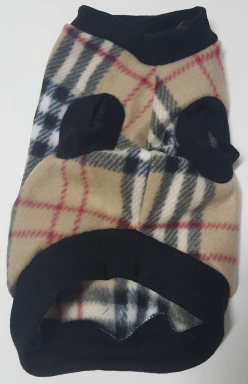 dog jersey polar fleece in beige tartan large