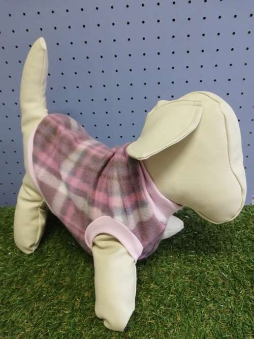 Dog jersey pink tartan print SMALL