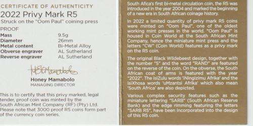 2022 South African R5 Privy Marked Coin