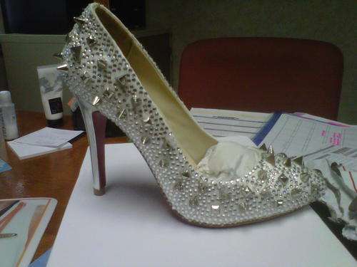 Silver stud and diamante Peep toe - Euro size 37 Red Sole
