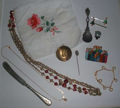 Vintage lot of 12 items- costume jewelry, apostle spoon, pin and more