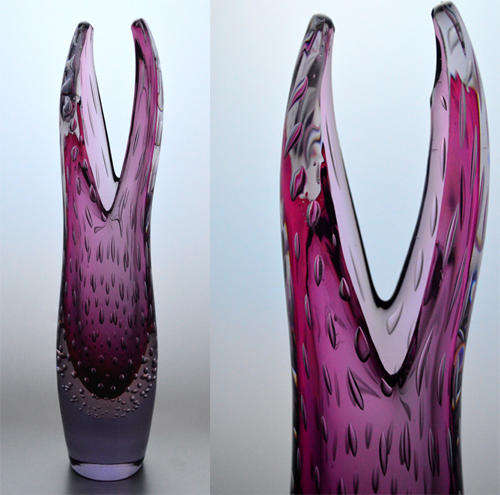* RARE & DAZZLINGLY BEAUTIFUL CZECH ART GLASS VASE WITH CONTROLLED BUBBLES BY JIRINA ZERTOVA IN 1960