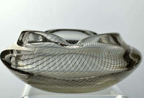 * FAMOUS DESIGN : ENCASED CZECH ART GLASS BOWL DESIGNED BY MILOS PULPITEL FOR HARRACHOV 'HARTIL'