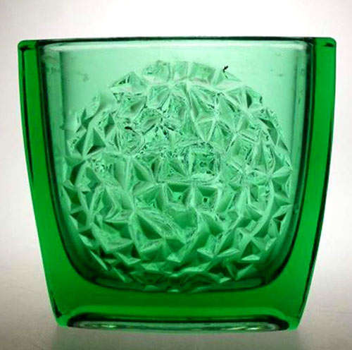 * A MAGNIFICENT GREEN PRESSED ART GLASS BOWL, DESIGNED BY RUDOLF JURNIKL FOR RUDOLFOVA HUT IN 1966