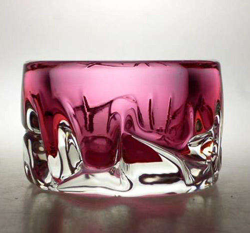 * MAGNIFICENT FRENCH ROSE PINK CZECH ART GLASS BOWL BY FRANTISEK VIZNER : A UNIQUE COLLECTOR'S ITEM