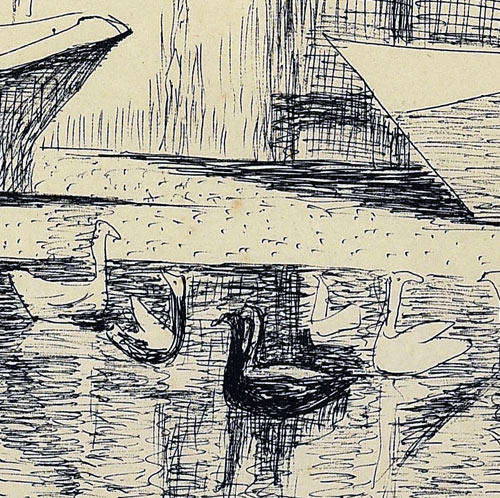MAUD SUMNER (1902-1985) LITHOGRAPH  `DUCKS & BOATS ON THE SEINE` :  SIGNED WITH INITIALS IN PENCIL