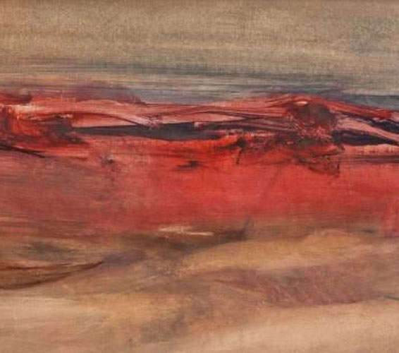 JAN DINGEMANS (1921-2001) OIL ON CANVASS : RED LANDSCAPE : SIGNED :                  A BEAUTY!