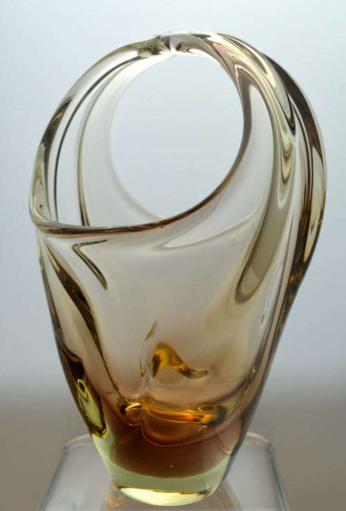 * MOST ELEGANT AMBER CZECH ART GLASS 'BASKET', DESIGNED BY PROF MILOSLAV KLINGER (1922-1999)