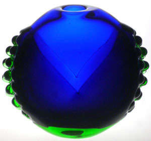 ABSOLUTELY MAGNIFICENT COBALT BLUE AND BRIGHT GREEN VASE, DESIGNED BY LADISLAV OLIVA (1933-) IN 1979