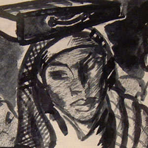 * JOHANNES MEINTJES: THREE AFRICAN WOMEN (1944) : ORIGINAL, SIGNED & DATED INK SKETCH : A BEAUTY!!