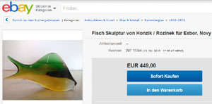 VERY RARE CULT ITEM: EXBOR FISH GLASS SCULPTURE DESIGN (ATTRIBUTED) ROZINEK AND HONZIK IN THE 1980s