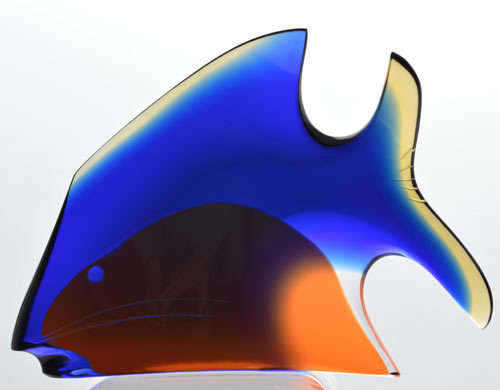 VERY RARE CULT ITEM: EXBOR FISH GLASS SCULPTURE DESIGN (ATTRIBUTED) ROZINEK AND HONZIK IN THE 1980s