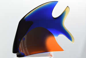 VERY RARE CULT ITEM: EXBOR FISH GLASS SCULPTURE DESIGN (ATTRIBUTED) ROZINEK AND HONZIK IN THE 1980s