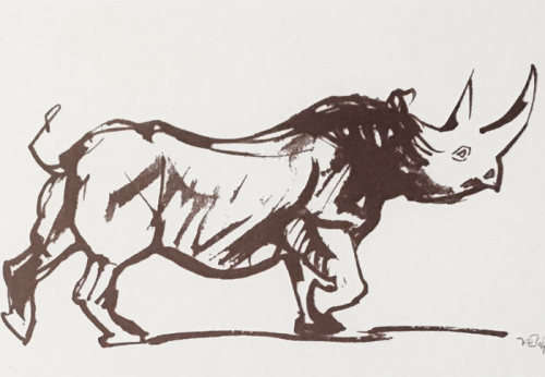 ORIGINAL SIGNED, MOUNTED & FRAMED SILKSCREEN OF A RHINO BY ZAKKIE ELOFF (1925-2004)