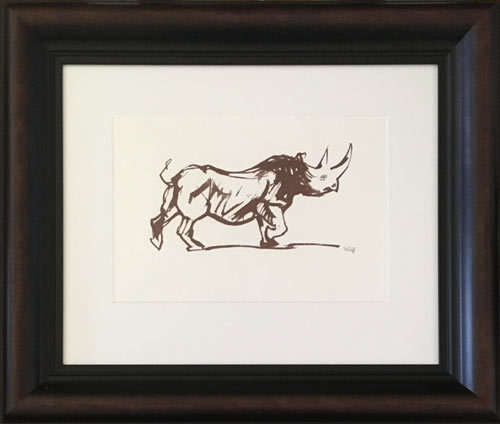 ORIGINAL SIGNED, MOUNTED & FRAMED SILKSCREEN OF A RHINO BY ZAKKIE ELOFF (1925-2004)