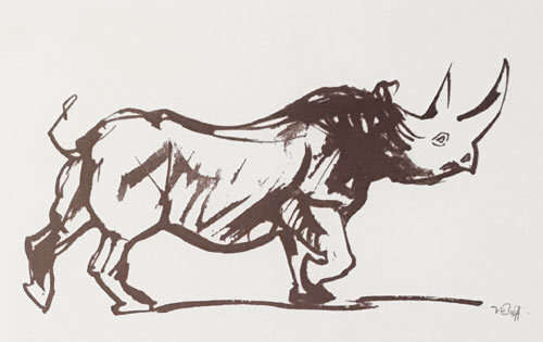 ORIGINAL SIGNED, MOUNTED & FRAMED SILKSCREEN OF A RHINO BY ZAKKIE ELOFF (1925-2004)