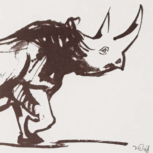 ORIGINAL SIGNED, MOUNTED & FRAMED SILKSCREEN OF A RHINO BY ZAKKIE ELOFF (1925-2004)