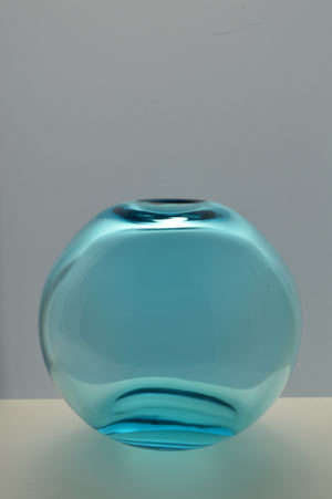 * A DELICATE & VERY BEAUTIFUL AZURE-COLOURED ART GLASS BALL VASE (MOST LIKELY CZECH)