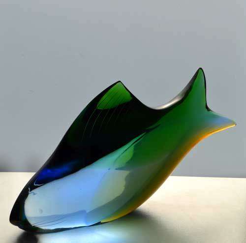 A VERY RARE CULT ITEM: EXBOR FISH GLASS SCULPTURE DESIGNED BY ROZINEK AND HONZIK IN THE 1960s