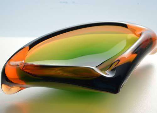 MAGNIFICENT & VERY RARE MARIA STAHLIKOVA CZECH ART GLASS BOWL / ASHTRAY, DESIGNED FOR SKRDLOVICE