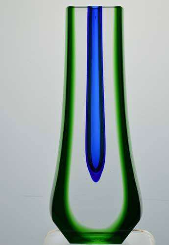 MUSEUM ITEM EXBOR BLUE, GREEN & CLEAR CZECH GLASS SCULPTURAL VASE DESIGNED BY PAVEL HLAVA IN 1957/58
