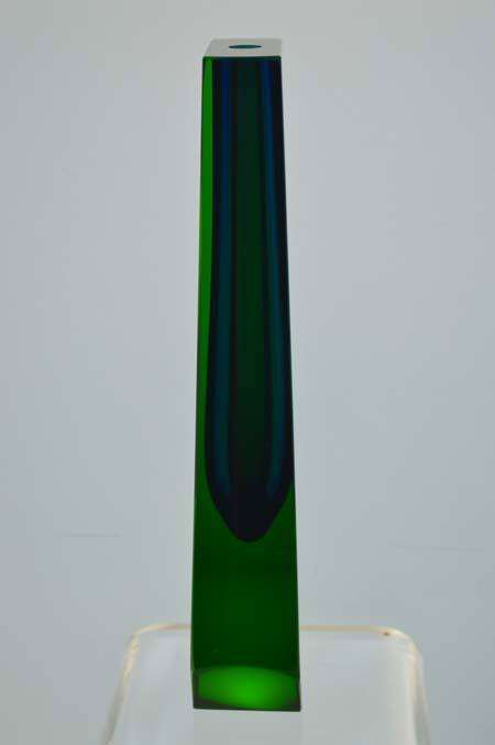 MUSEUM ITEM EXBOR BLUE, GREEN & CLEAR CZECH GLASS SCULPTURAL VASE DESIGNED BY PAVEL HLAVA IN 1957/58