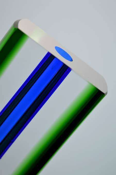 MUSEUM ITEM EXBOR BLUE, GREEN & CLEAR CZECH GLASS SCULPTURAL VASE DESIGNED BY PAVEL HLAVA IN 1957/58