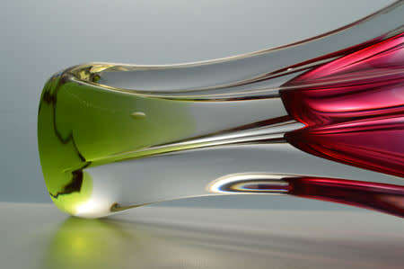 LARGE PINK AND GREEN CZECH ART GLASS CHRIBSKA SCULPTURE DESIGNED BY PROF JOSEF HOSPODKA IN THE 1970s