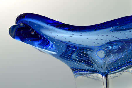 BLUE CZECH ART GLASS CHRIBSKA BOWL WITH BUBBLES DESIGNED BY PROF JOSEF HOSPODKA (ATTR) IN THE 1970s