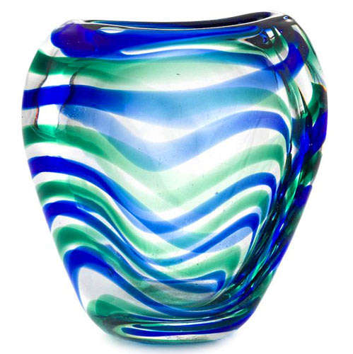 SUPERB LEERDAM UNICA BLUE AND GREEN SIGNED GLASS VASE, DESIGNED BY FLORIS MEYDAM IN THE 1940s