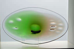 XX-LARGE! A MAGNIFICENT GREEN, AMBER & CLEAR CZECH ART GLASS BOWL, DESIGNED BY LADISLAV PALECEK