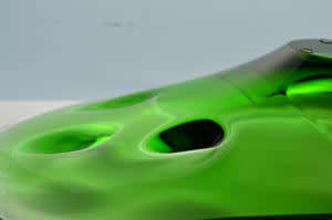 XX-LARGE! A MAGNIFICENT GREEN, AMBER & CLEAR CZECH ART GLASS BOWL, DESIGNED BY LADISLAV PALECEK