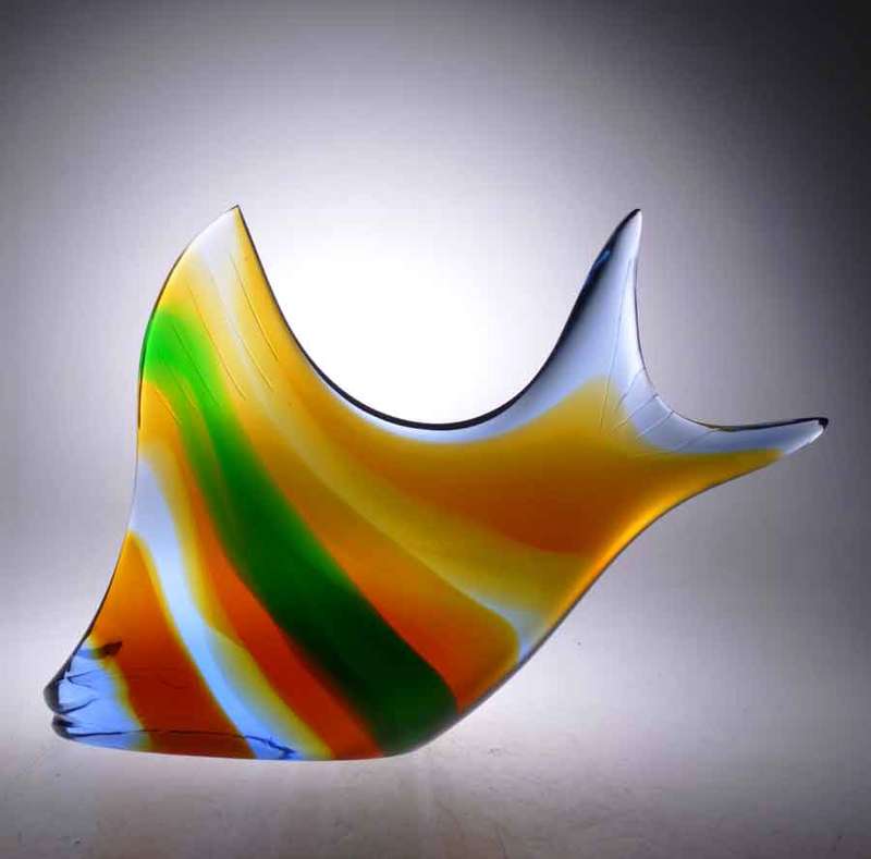 A VERY RARE CULT ITEM: EXBOR FISH GLASS SCULPTURE DESIGNED BY ROZINEK AND HONZIK IN THE 1960s