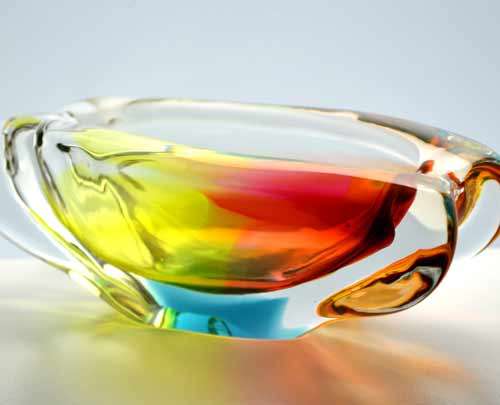 A DAZZLINGLY BEAUTIFUL 1960s NOVY BOR (BOROCRYSTAL) SCULPTURAL ART GLASS BOWL / CIGAR ASHTRAY