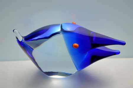 RARE AND FUNKY MODERN CZECH ART GLASS BARRACUDA : A MAGNIFICENT ITEM! COBALT BLUE & CLEAR GLASS!