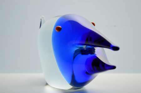 RARE AND FUNKY MODERN CZECH ART GLASS BARRACUDA : A MAGNIFICENT ITEM! COBALT BLUE & CLEAR GLASS!
