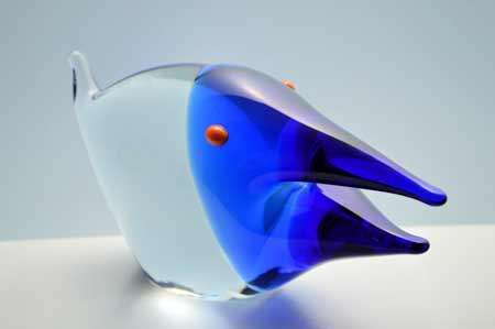 RARE AND FUNKY MODERN CZECH ART GLASS BARRACUDA : A MAGNIFICENT ITEM! COBALT BLUE & CLEAR GLASS!
