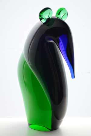 RARE AND FUNKY MODERN CZECH ART GLASS PANGOLIN. A MAGNIFICENT ITEM - COBALT BLUE & EMERALD GREEN!