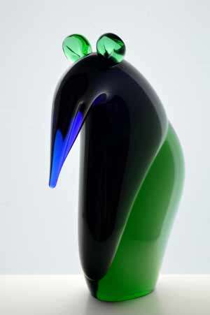 RARE AND FUNKY MODERN CZECH ART GLASS PANGOLIN. A MAGNIFICENT ITEM - COBALT BLUE & EMERALD GREEN!