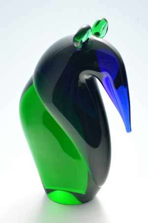 RARE AND FUNKY MODERN CZECH ART GLASS PANGOLIN. A MAGNIFICENT ITEM - COBALT BLUE & EMERALD GREEN!