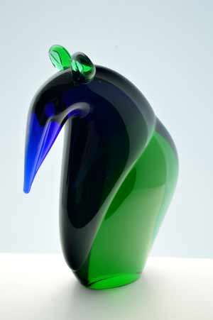 RARE AND FUNKY MODERN CZECH ART GLASS PANGOLIN. A MAGNIFICENT ITEM - COBALT BLUE & EMERALD GREEN!