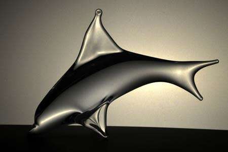 *ELEGANT EARLY 1970s ZBS CZECH ART GLASS SCULPTURE OF A DOLPHIN, DESIGNED MILOSLAV JANKU (1916-1994)