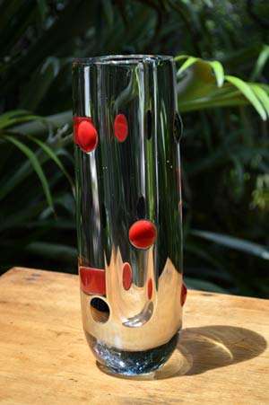 NUMBERED FUNKY MODERNIST `HARLEQUIN` SCULPTURAL VASE : MODERN CZECH ART GLASS DESIGN AT ITS BEST!