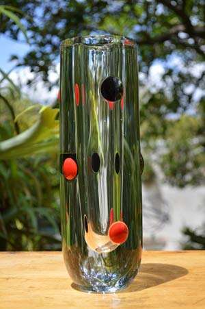 NUMBERED FUNKY MODERNIST `HARLEQUIN` SCULPTURAL VASE : MODERN CZECH ART GLASS DESIGN AT ITS BEST!