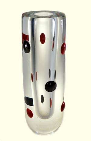 NUMBERED FUNKY MODERNIST `HARLEQUIN` SCULPTURAL VASE : MODERN CZECH ART GLASS DESIGN AT ITS BEST!