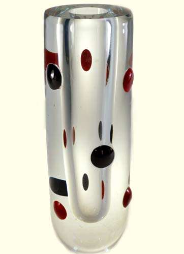 NUMBERED FUNKY MODERNIST `HARLEQUIN` SCULPTURAL VASE : MODERN CZECH ART GLASS DESIGN AT ITS BEST!
