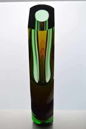 EXTRA LARGE HEAVY SOLID MODERNIST SCULPTURAL VASE : MODERN CZECH ART GLASS DESIGN AT ITS VERY BEST!