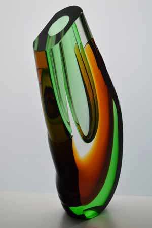 EXTRA LARGE HEAVY SOLID MODERNIST SCULPTURAL VASE : MODERN CZECH ART GLASS DESIGN AT ITS VERY BEST!