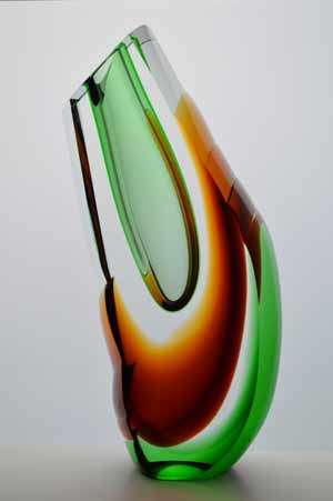 EXTRA LARGE HEAVY SOLID MODERNIST SCULPTURAL VASE : MODERN CZECH ART GLASS DESIGN AT ITS VERY BEST!
