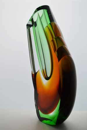 EXTRA LARGE HEAVY SOLID MODERNIST SCULPTURAL VASE : MODERN CZECH ART GLASS DESIGN AT ITS VERY BEST!